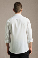 Men's White Casual Solid Slim Fit Full Sleeves Shirt
