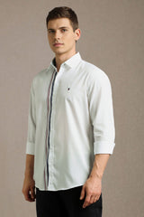 Men's White Casual Solid Slim Fit Full Sleeves Shirt