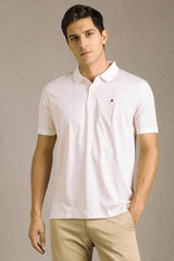 Men's Pink Casual Printed Slim Fit Half Sleeves Polo Tshirt