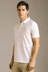 Men's Pink Casual Printed Slim Fit Half Sleeves Polo Tshirt