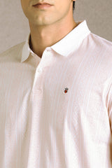 Men's Pink Casual Printed Slim Fit Half Sleeves Polo Tshirt