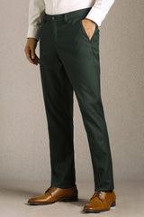 Men's Olive Formal Solid Slim Fit Trouser