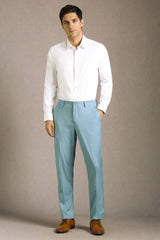 Men's Blue Formal Solid Slim Fit Trouser