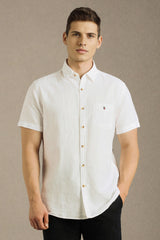 Men's White Casual Solid Slim Fit Half Sleeves Shirt