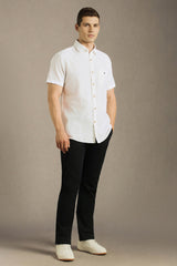 Men's White Casual Solid Slim Fit Half Sleeves Shirt