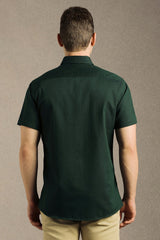 Men's Olive Casual Solid Slim Fit Half Sleeves Shirt