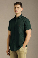Men's Olive Casual Solid Slim Fit Half Sleeves Shirt