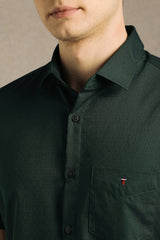 Men's Olive Casual Solid Slim Fit Half Sleeves Shirt