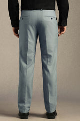 Men's Blue Formal Solid Slim Fit Trouser