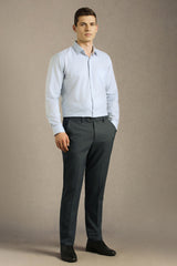 Men's Grey Formal Solid Slim Fit Trouser