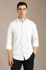 Men's White Casual Solid Slim Fit Full Sleeves Shirt