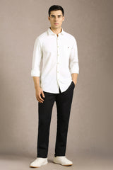 Men's White Casual Solid Slim Fit Full Sleeves Shirt