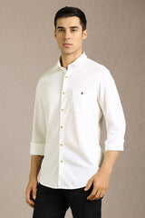 Men's White Casual Solid Slim Fit Full Sleeves Shirt