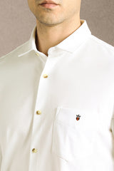 Men's White Casual Solid Slim Fit Full Sleeves Shirt