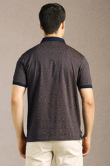 Men's Blue Casual Printed Slim Fit Half Sleeves Polo Tshirt