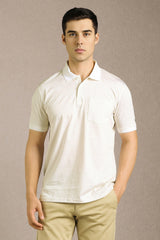 Men's White Casual Printed Slim Fit Half Sleeves Polo Tshirt