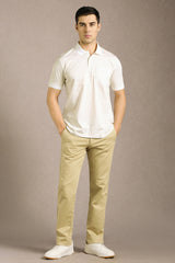 Men's White Casual Printed Slim Fit Half Sleeves Polo Tshirt