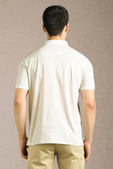 Men's White Casual Printed Slim Fit Half Sleeves Polo Tshirt