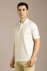 Men's White Casual Printed Slim Fit Half Sleeves Polo Tshirt