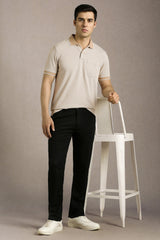 Men's Beige Casual Printed Slim Fit Half Sleeves Polo Tshirt