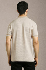 Men's Beige Casual Printed Slim Fit Half Sleeves Polo Tshirt
