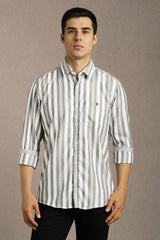 Men's Grey Casual Striped Slim Fit Full Sleeves Shirt