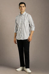 Men's Grey Casual Striped Slim Fit Full Sleeves Shirt