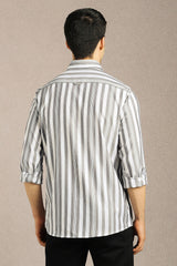 Men's Grey Casual Striped Slim Fit Full Sleeves Shirt