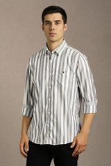 Men's Grey Casual Striped Slim Fit Full Sleeves Shirt