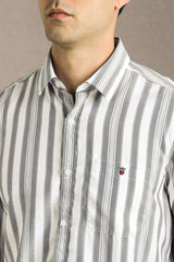 Men's Grey Casual Striped Slim Fit Full Sleeves Shirt