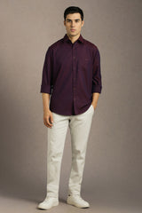 Men's Maroon Casual Solid Slim Fit Full Sleeves Shirt