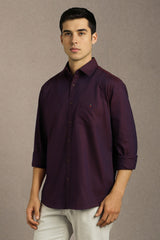 Men's Maroon Casual Solid Slim Fit Full Sleeves Shirt