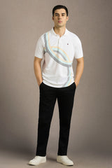 Men's White Casual Printed Slim Fit Half Sleeves Polo Tshirt