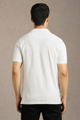 Men's White Casual Printed Slim Fit Half Sleeves Polo Tshirt