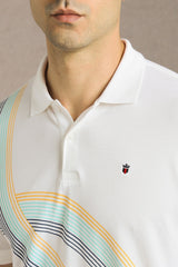 Men's White Casual Printed Slim Fit Half Sleeves Polo Tshirt