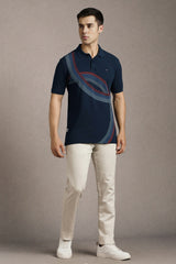 Men's Navy Casual Printed Slim Fit Half Sleeves Polo Tshirt