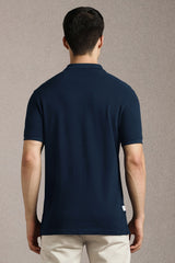 Men's Navy Casual Printed Slim Fit Half Sleeves Polo Tshirt