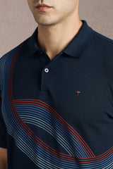 Men's Navy Casual Printed Slim Fit Half Sleeves Polo Tshirt
