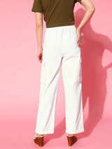Women's White Casual Solid Regular Fit Cargos
