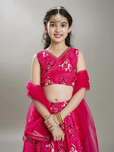 Girls Pink Printed Festive Lehenga Choli with Dupatta