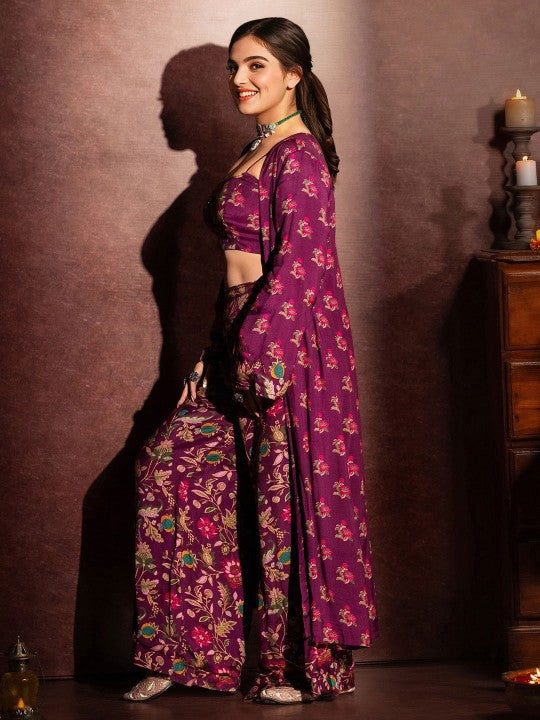 Women's Ethnic Wear Purple Straight Viscose Satin Co-ords Set