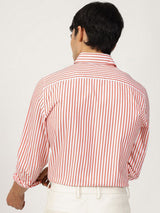 Men's Red Casual Regular Fit Striped Full Sleeves Shirt