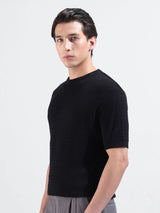 Men's Black Casual Slim Fit Solid Half Sleeves Tshirt