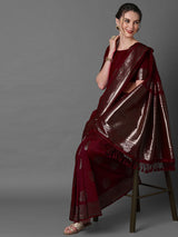 Women's Silk Blend Brown Woven Design Celebrity Saree with Blouse Piece