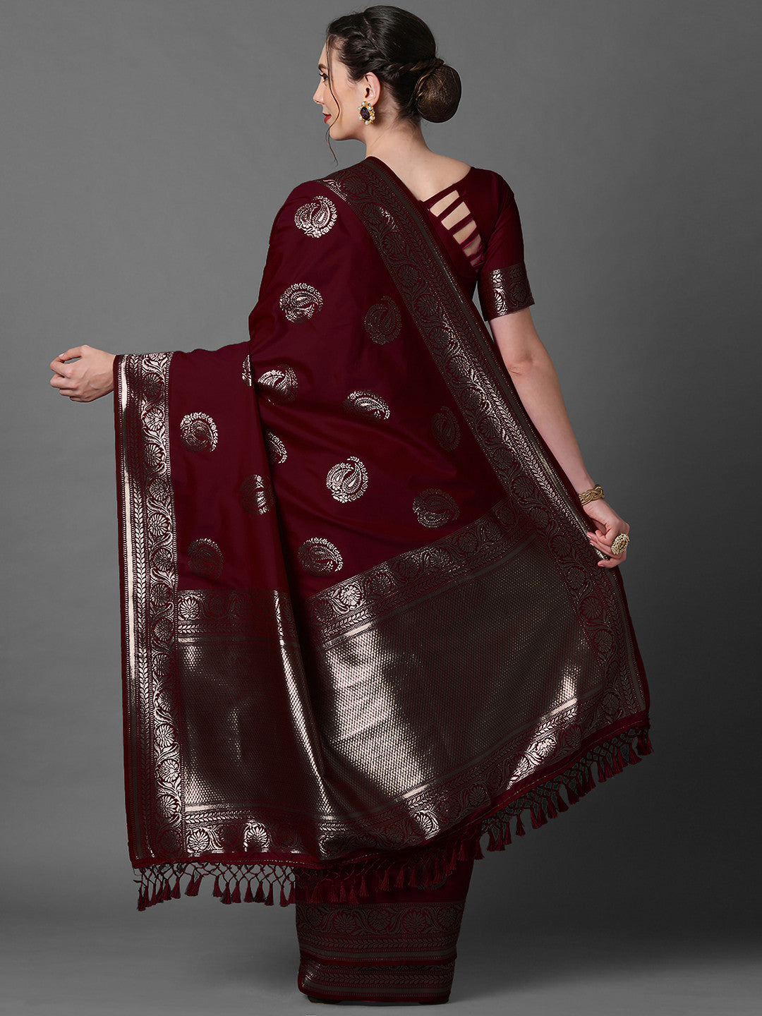 Women's Silk Blend Brown Woven Design Celebrity Saree with Blouse Piece