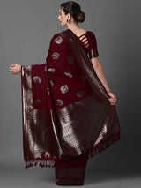 Women's Silk Blend Brown Woven Design Celebrity Saree with Blouse Piece