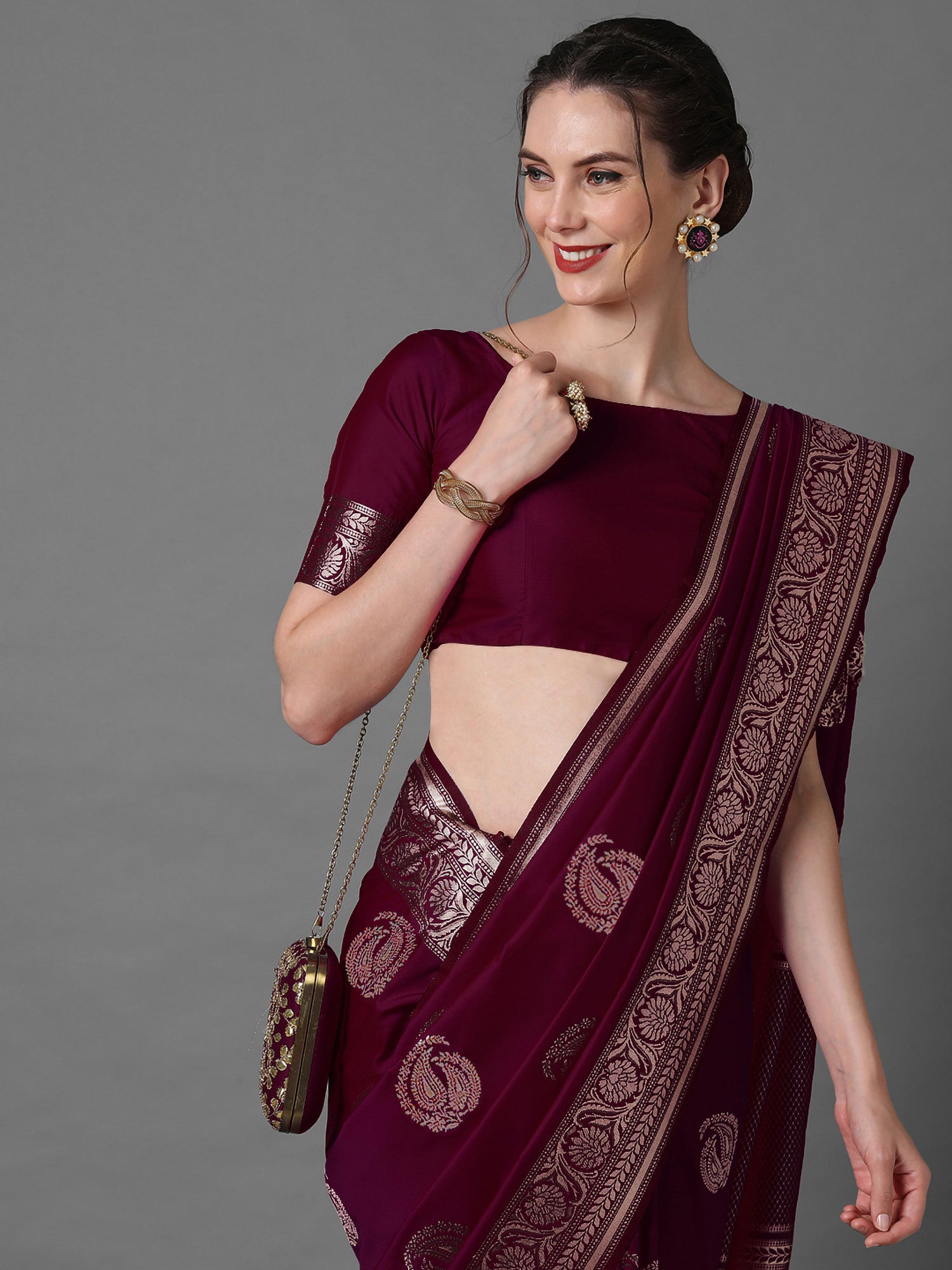 Women's Silk Blend Pink Woven Design Celebrity Saree with Blouse Piece