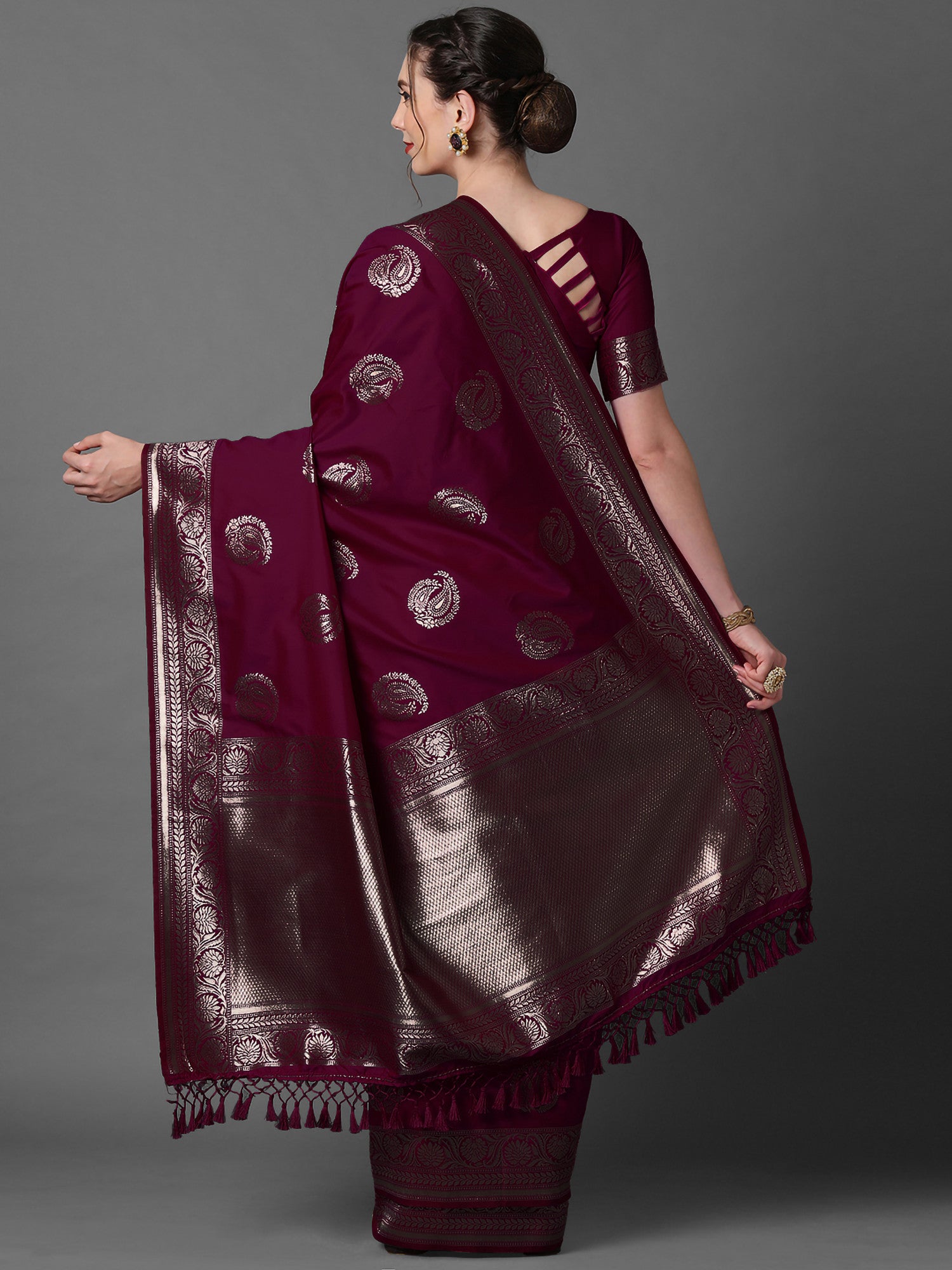 Women's Silk Blend Pink Woven Design Celebrity Saree with Blouse Piece