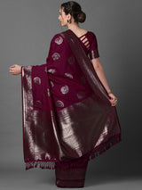Women's Silk Blend Pink Woven Design Celebrity Saree with Blouse Piece