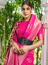 Women's Silk Blend Pink Woven Design Celebrity Saree with Blouse Piece